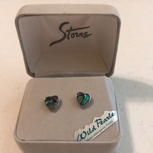 Storrs Wild Pearle abalone heart earrings